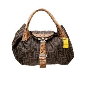 FENDI Tortuga-Trimmed Zucca Spy Women Hobo Bag